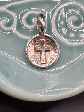 Brighton Silver Cross Pendant Charm - two sided